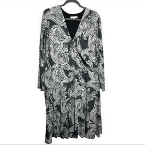 Sandra Darren womens Black faux wrap Paisley print Textured V-Neck Dress Size 3X